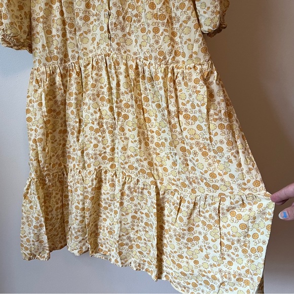 Butter yellow Floral Puff Sleeve Dress farmhouse dress - Picture 4 of 9